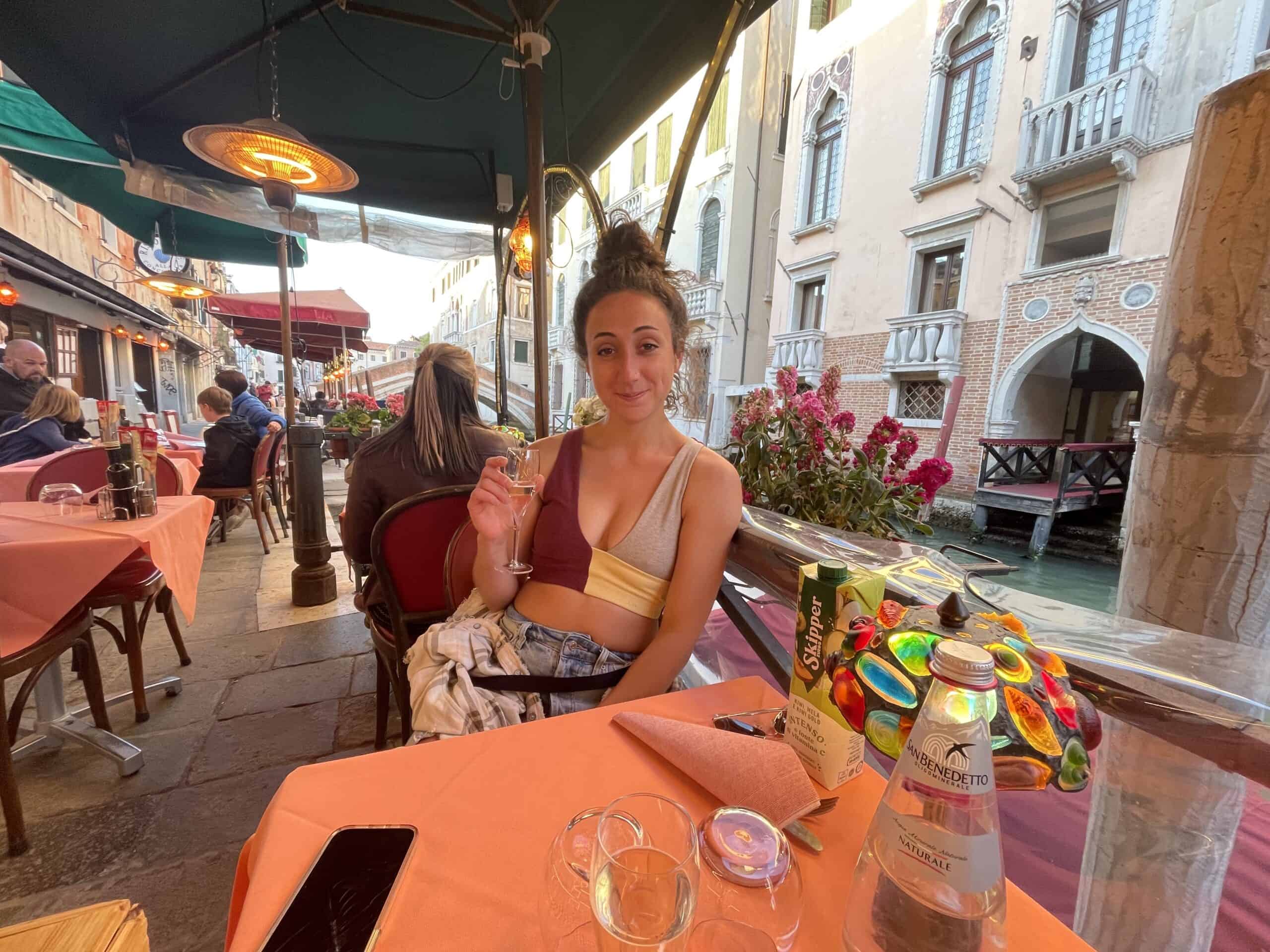Enjoying dinner on the Rio di San Lorenzo strip in Venice