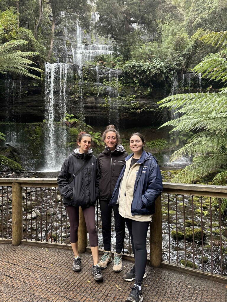 Enjoying the waterfall in Mt. Field National Park in Tasmania, near the visitors center in 